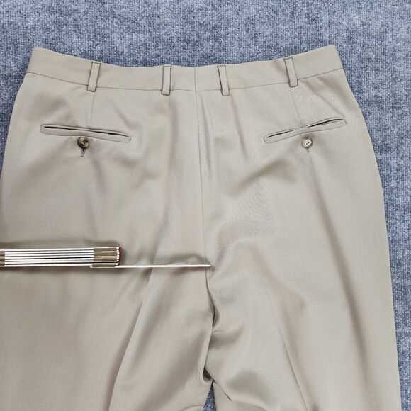 VTG Brooks Brothers Pants Mens 36x28.5 Beige Wool Pleated Cuffed USA Made Casual - Picture 14 of 16